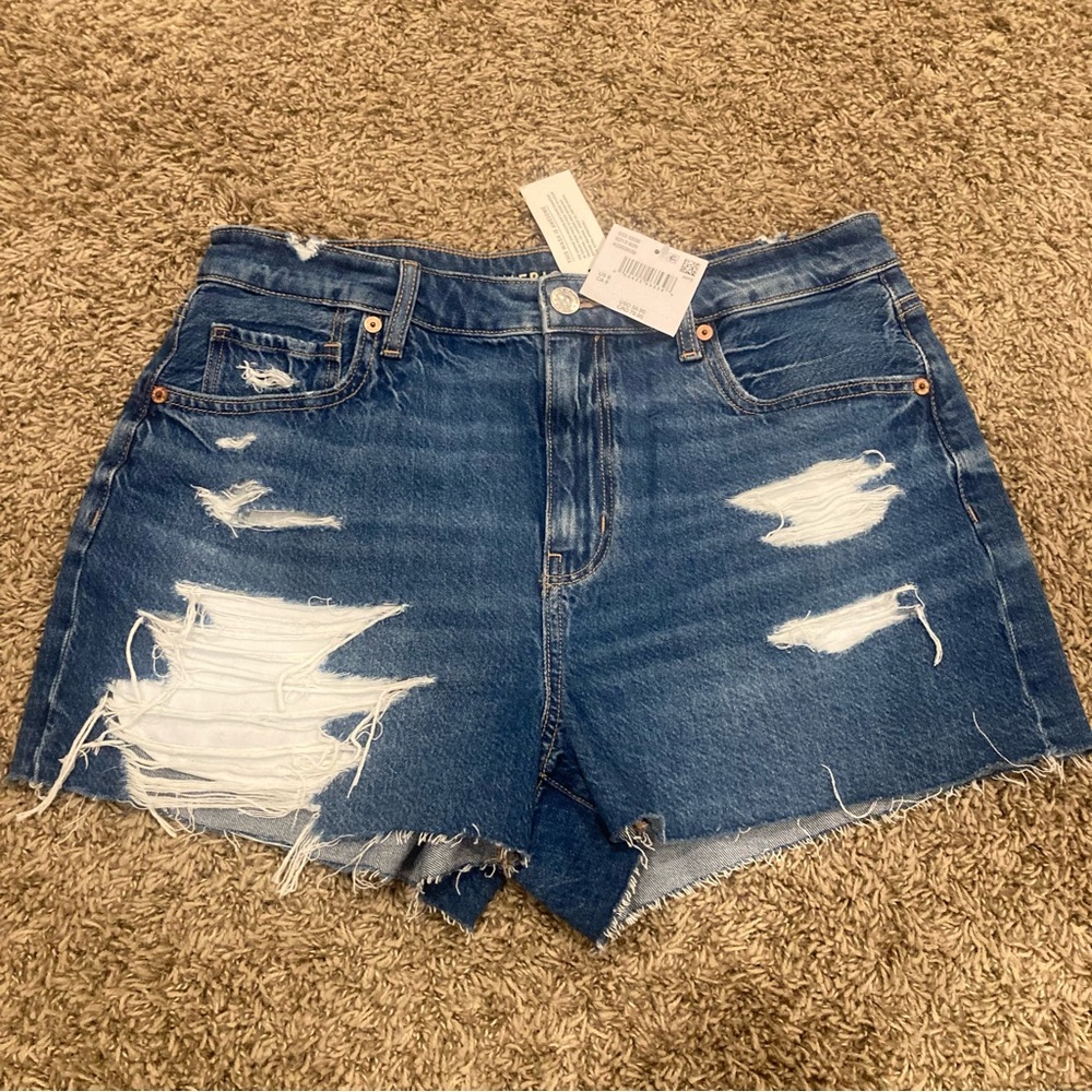 NWT: American Eagle Strigid Ripped Denim Mom Shorts Mid Wash 8 Distressed Trendy - Picture 2 of 15